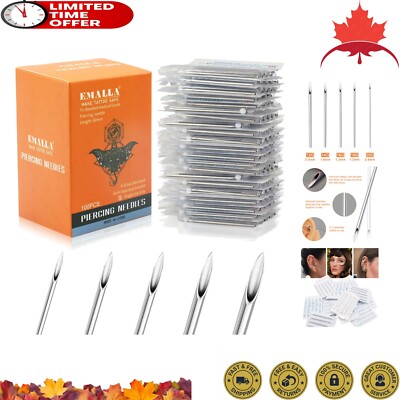Premium Stainless Steel Ear Nose Piercing Needles - Sizes 12G 14G 16G 18G 20G
