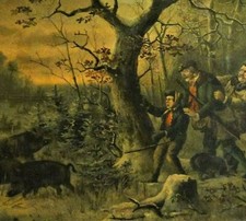 "POLOWANIE NA DZIKI" - druk artystyczny około 1900 roku po (?) w orig. antyczna rama