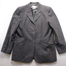 Pendleton Women's Blazer Size 12 Charcoal Gray Virgin Wool Pin Striped Jacket