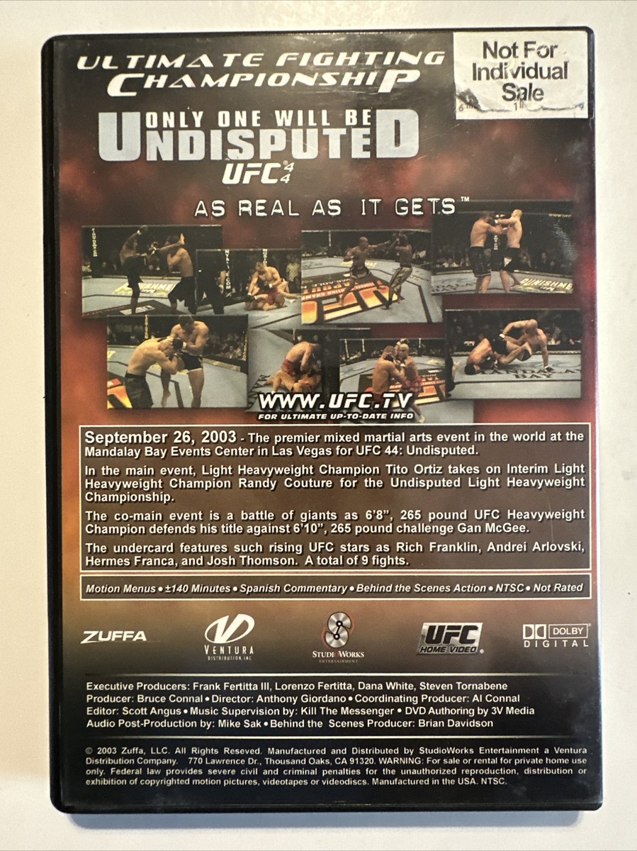 Ultimate Fighting Championship UFC 44 Undisputed DVD Ortiz Couture
