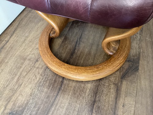 Vintage EKORNES 537 Stressless Ottoman Foot Stool Maroon Leather Mid Century MCM - Picture 16 of 19
