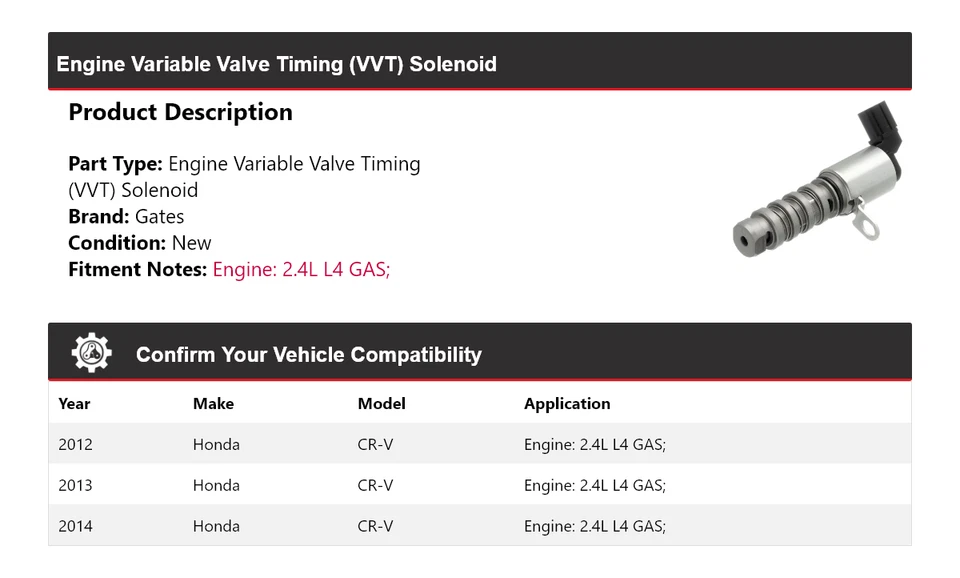 Para Honda CR-V 2012-2014 2,4 L L L4 motor de gasolina VVT puertas solenoides 2013 Foto 2 de 4