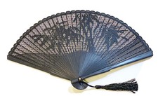 Collectible Chinese Bamboo Folding Fan Hand Fan In Bamboo Carving Black Color