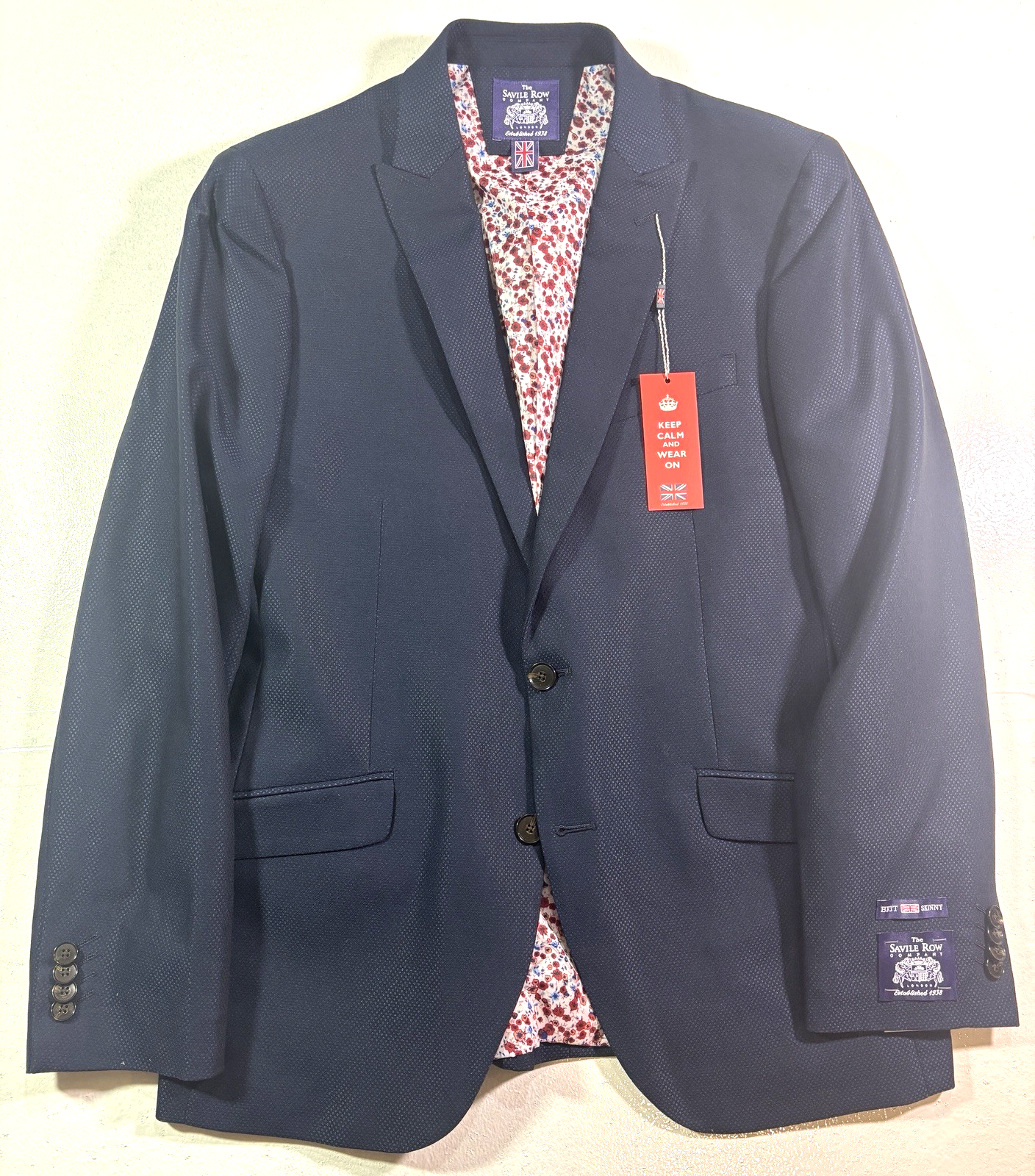 FILA NUOVO blazer uomo blu navy Saville Row hopsack giacca tuta sportiva cappotto elasticizzato 40R