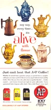 A & P Coffee Elegant Pots Cup & Saucer Antiques Expert Vintage Print Ad 1959