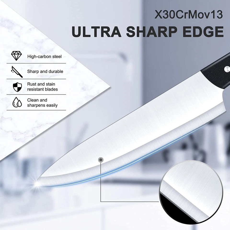 Juego de cuchillos con bloque, LapEasy 15 piezas juego de cuchillos de cocina con soporte de bloque de pino Foto 3 de 4