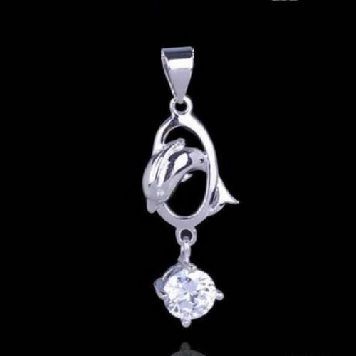 New 925 Sterling Silver & White Crystal Dolphin Pendant Charm with Free Chain - Photo 1 sur 6