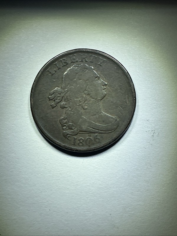 1806 Half Cent, Draped Bust, Small 6, No Stems, US Type Coin