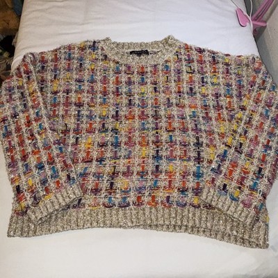 Strut and Bolt Gold Metallic Sweater Women's Large Multicolor Long Sleeve