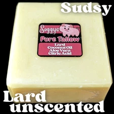Bar Soap, Pig Tallow, Unscented, Sudsy, Handcrafted, All Natural, 5-6 oz