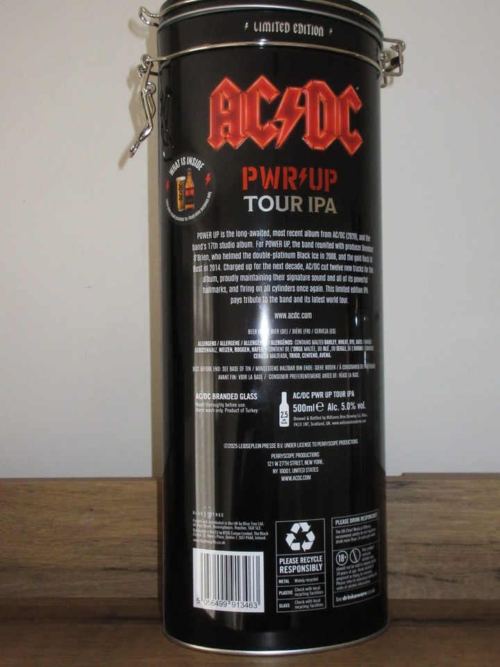 AC/DC collectors Power Up/Pwr Up Tour IPA ale/beer tin , glass and ...