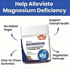 VEV 14-in-1 Magnesium Gummies with Ashwagandha & L-Theanine for Sleep & Stress