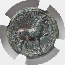 CYME Aeolis w Emperor Nero & Horse NGC Ancient Roman Coin D1295