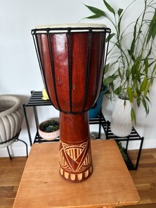 Djembe Drum Hand Carved 23" Tall x 8" Drum Diameter