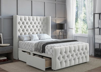 CHESTER DIVAN BED SET WITH MATTRESS, HEADBOARD 3FT 4FT 4FT6 5FT IN PLUSH VELVET