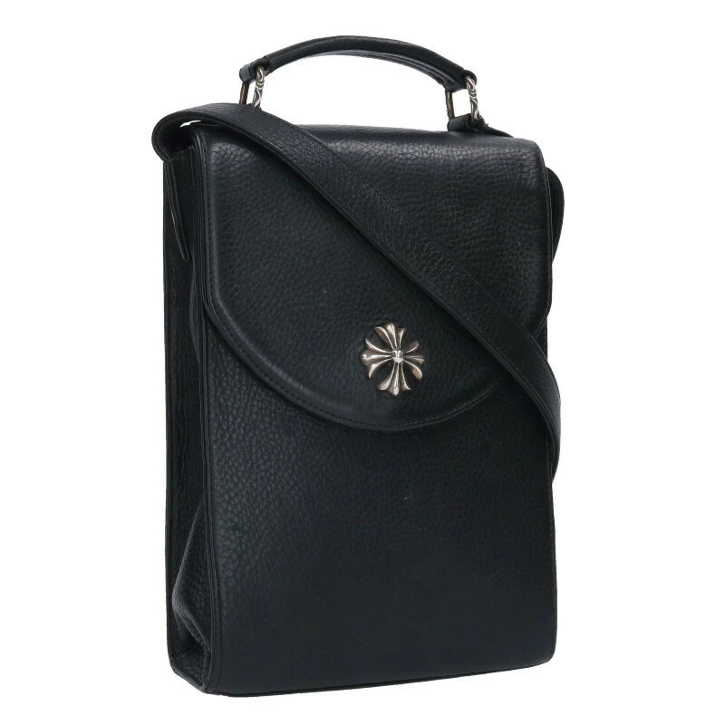 Chrome Hearts CH Plus 2WAY Leather Shoulder Bag Black x Sier 322052 SJ02 r