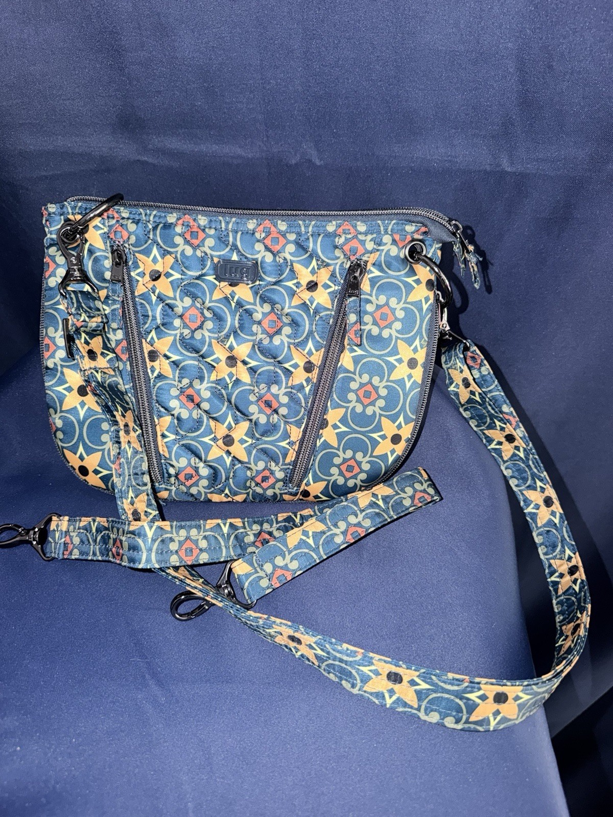 Lug Blue Multicolor Geometric Crossbody Bag Zip Detachable Strap Pockets