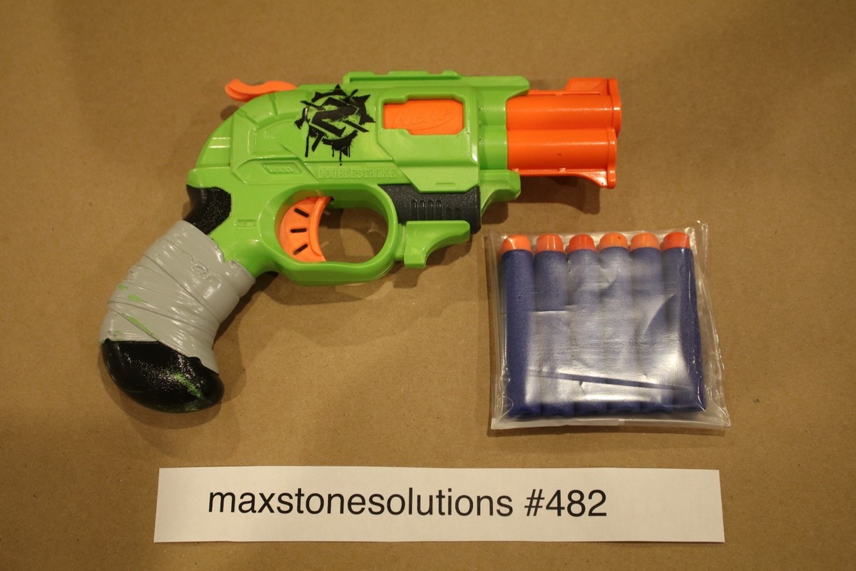Nerf Zombie Doublestrike Dart Pistol Revolver Hammer Gun Green