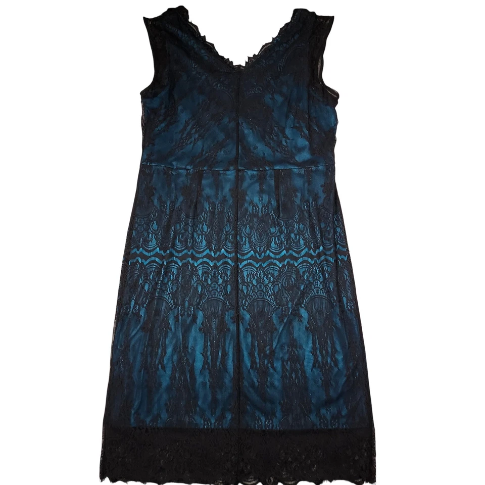 Lane Bryant Teal Blue Black Lace V Neck Ruched Sheath Dress Womens 24 Whimsygoth - Image 3 of 4