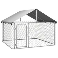 Dog Kennel Silver Galvanized steel, polyethylene Large Dog Kennel