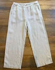 Eileen Fisher Women  s Petite PS Beige Organic Linen Ankle Pants Straight Pockets