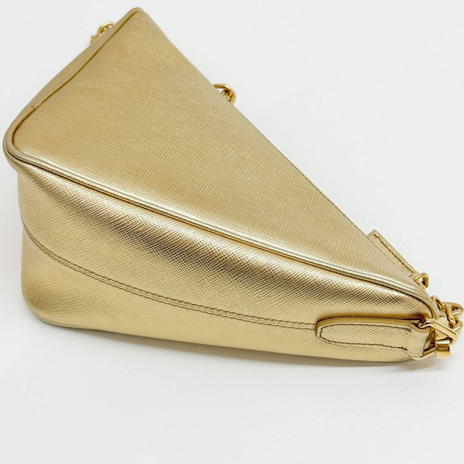 PRADA Triangle Gold Leather Two Way Bag thumbnail 11