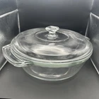 VTG Anchor Hocking 2 Qt Round Glass Casserole Dish w/ Lid 9" Oven Microwave USA