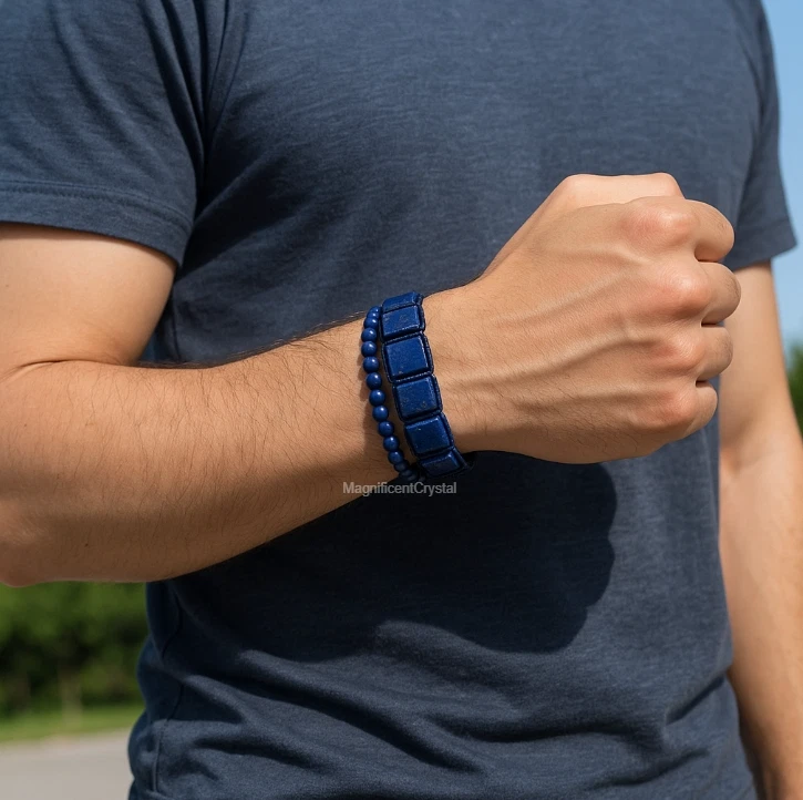 2шт лазурит квадратные бусины браслет синий камень мужчин ювелирных изделий энергии подарок - Изображение 2 из 4