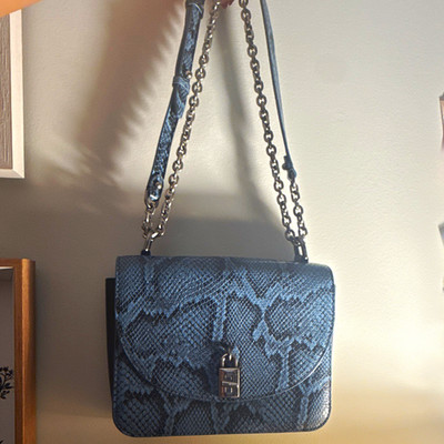 Rebecca Minkoff Blue/Black Snake Print Shoulder Bag Chain Strap Turn Lock