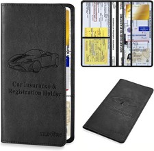 Leather Car Document Holder Magnetic Shut Large Black