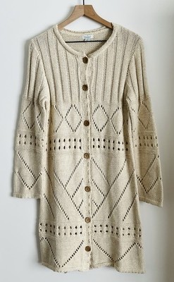 SUNDANCE Women's Chunky Cable Knit Long Duster Button Front Ivory