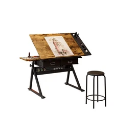 Drafting Table w/Stool,Height Adjustable Drafting Table for Adults,Tilted Tab...