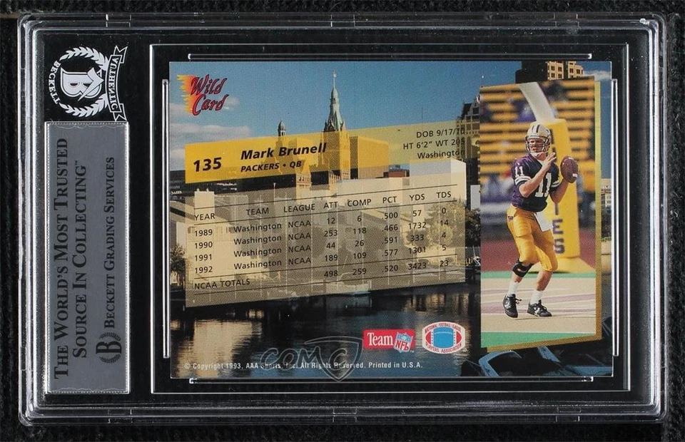 BAS 1993 Wild Card Superchrome Mark Brunell #135 BGS Authentic Auto Rookie RC - Image 2 of 2