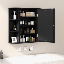 Wall Mounted Mirror Cabinet 66x16.5x63cm Black Bathroom Storage Organizer