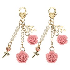 2Pcs Rose Keychain Charm for Women Handbag Wallet Backpack Keyring, Light Purple