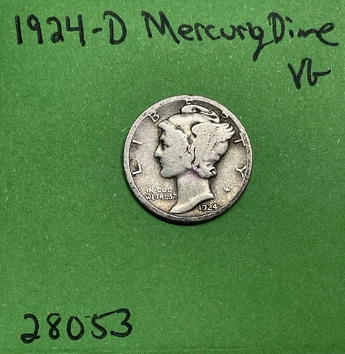 1924-D Mercury Dime 10c Vg Very Good 90% Silver See Pictures
