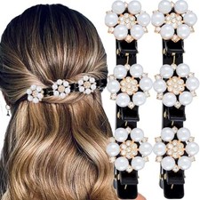 Braided Hair Clips Rhinestone Pearl Sparkling 1 Count Pack of 1 D-Pearl