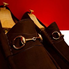 $989.00!GUCCI TOM FORD  MEN DARK BROWN  SUEDE SILVER BITS LOAFER SHOES UK 11.5 D