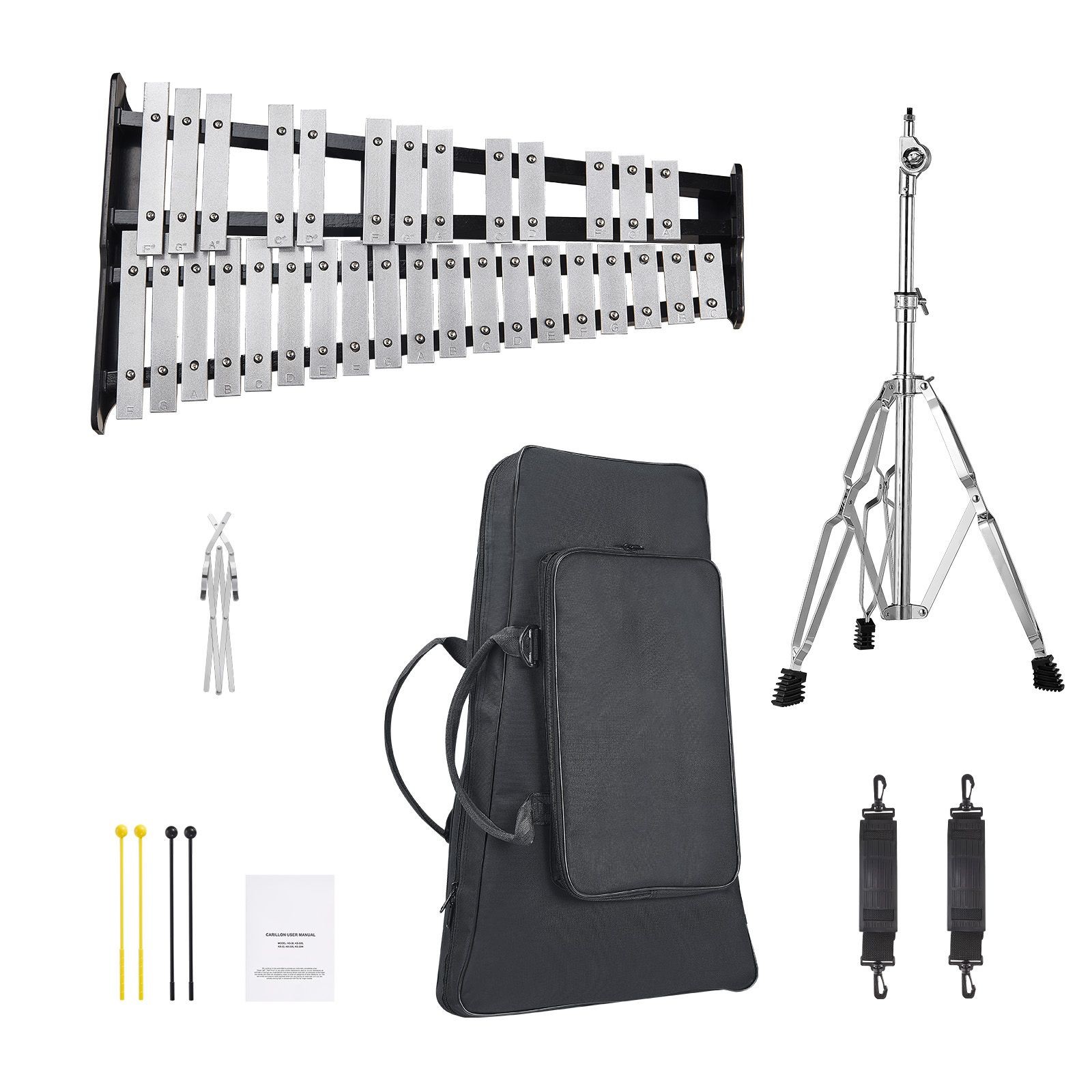 32-Note Glockenspiel Xylophone Bell Kit Percussion Set Stand Mallets Bag