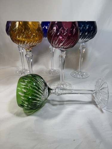 (6) Bohemian Czech (?) Cut to Clear Crystal 8.25 Inch HOCK WINE GOBLET - Picture 8 of 12