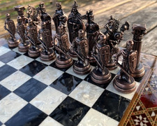 Antique Crusaders Chess Set Handmade X Large Giant Inlay Board Christmas Gift🎁