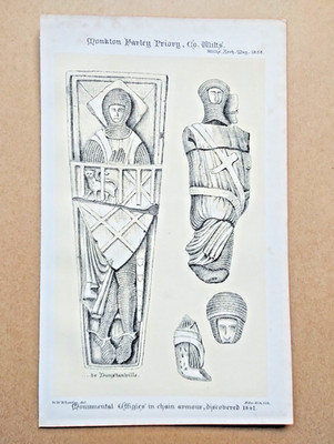Monumentale Abbildungen aus dem Monkton Farleigh Priory - antiker Druck - um 1860