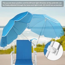 Protable Folding Blue Beach Chair 1 Piece with Umbrella 265LBS Capacity Outdoor