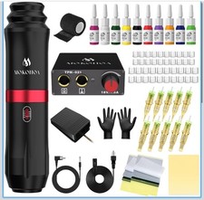 Complete Professional Tattoo Gun Kit Rotary Tattoo Pen Machine for Beginners-BLK