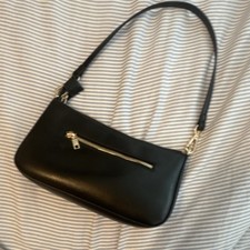 Black Shoulder Bag for Women with Silver Hardware and Zipper Accent