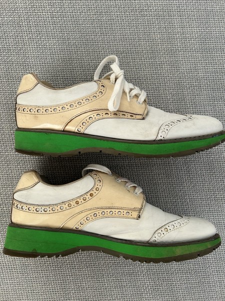 Prada Brogue Oxford Lace-Up Shoes Colourblock White Beige Green EU 37
