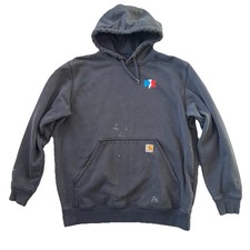 Carhartt Rain Defender 1/4 Zip Hoodie Mens L Blue 100615 472 Distressed Workwear