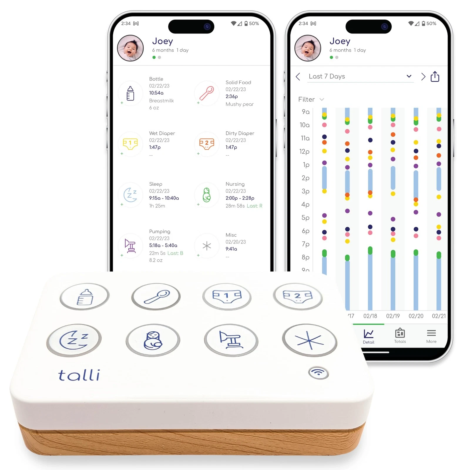 Talli Daily One-Touch Baby Tracker - Baby Monitor to Log Feedings, Diapers, S...