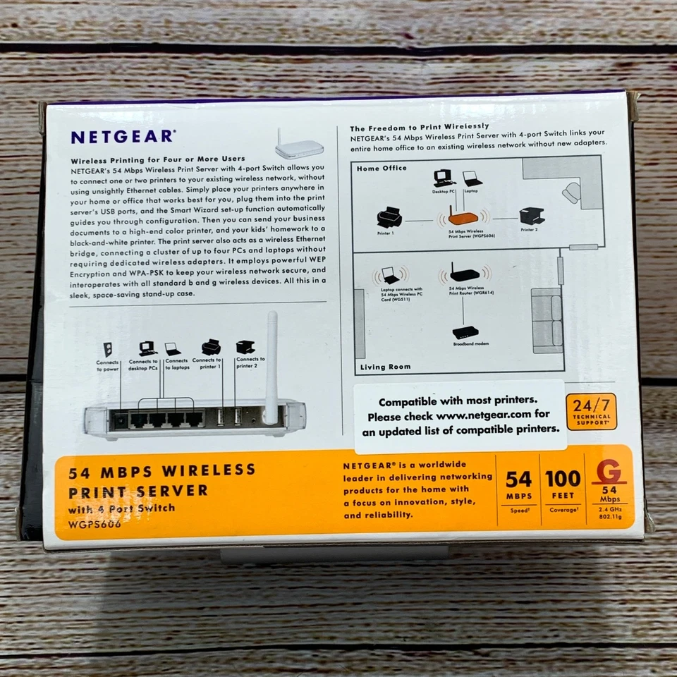 NETGEAR WGPS606 54 Mbps Wireless Print Server With 4 Port Switch Unused - Image 3 of 4