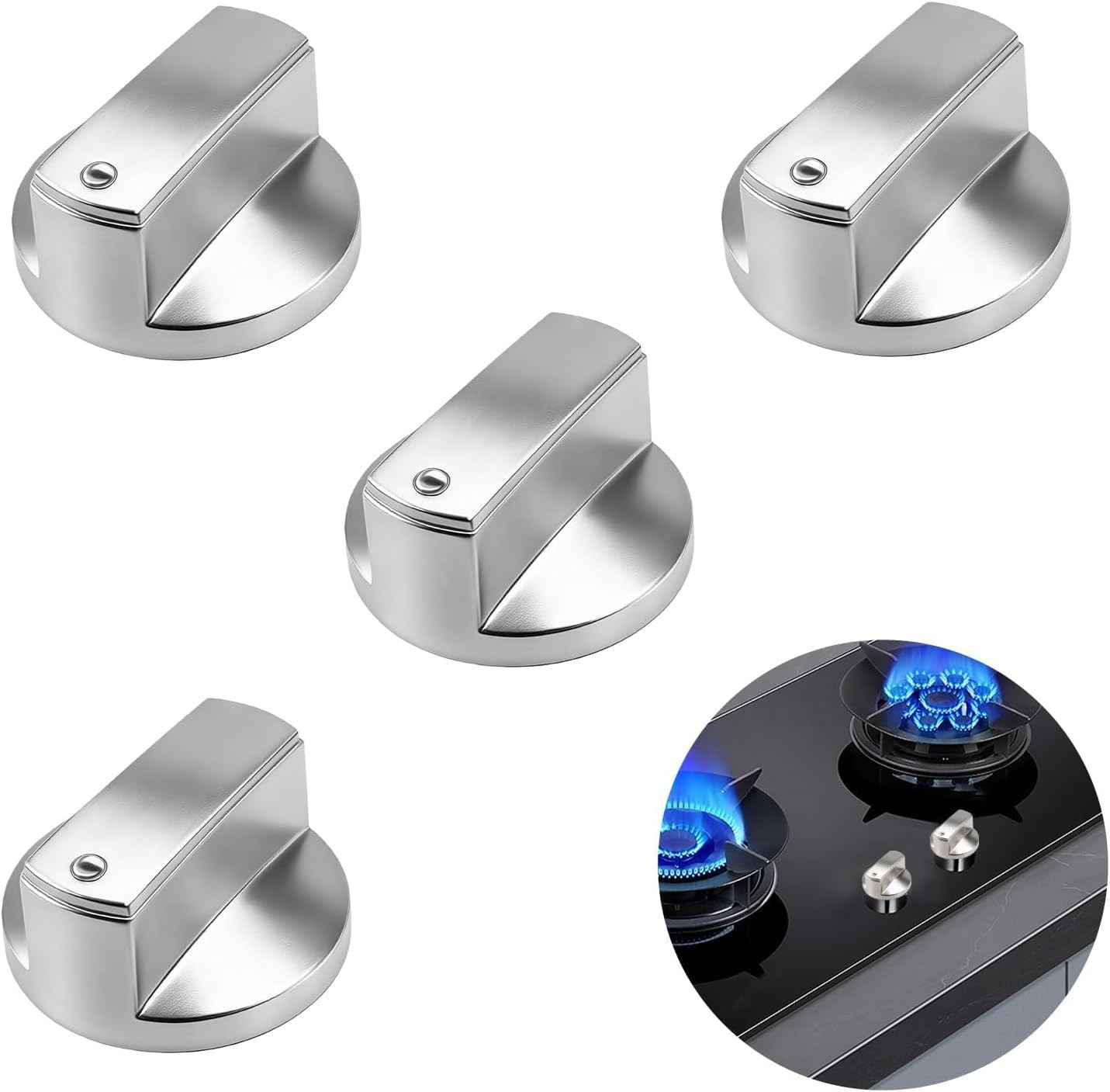 4 Pcs Cooker Knobs Replacement, 6mm Silver Gas Hob Knobs Control Locks, Universa